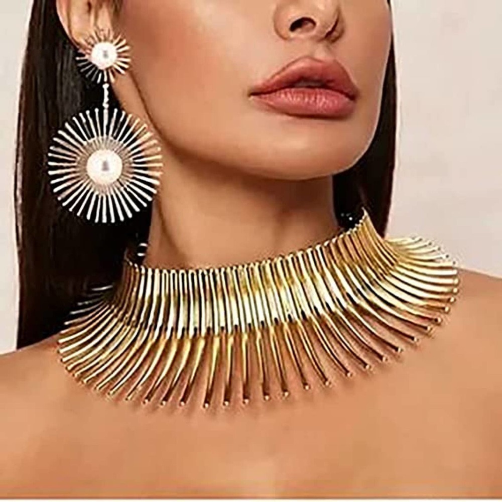 Spike Collar Necklace Choker Necklace Big Necklace Big Earrings GOLD Statement